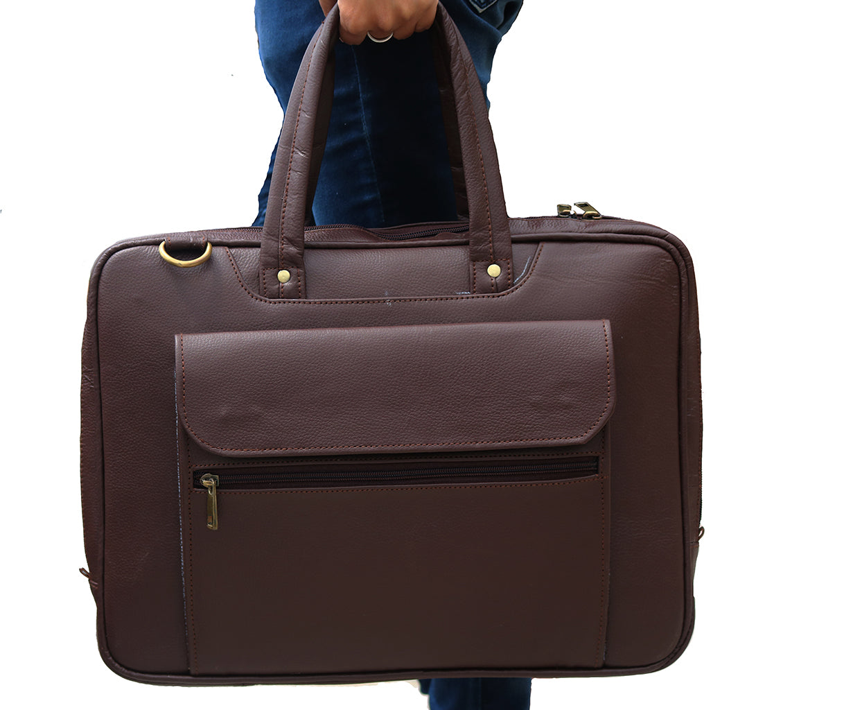 ANUENT Handmade Brown Leather Laptop Briefcase.