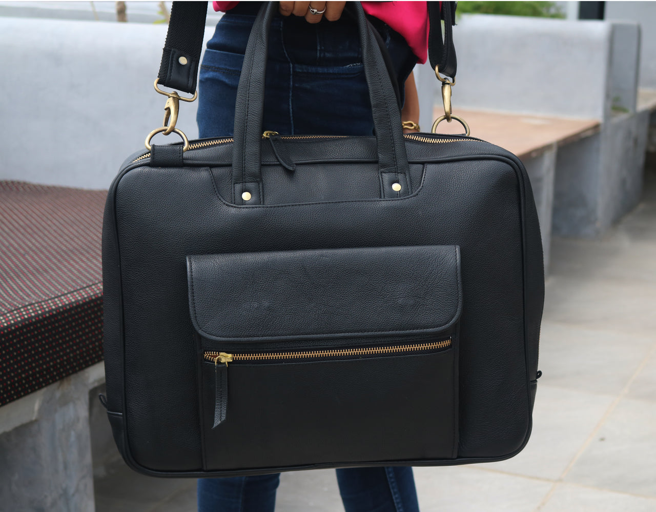 Black Leather Briefcase For  Laptop.