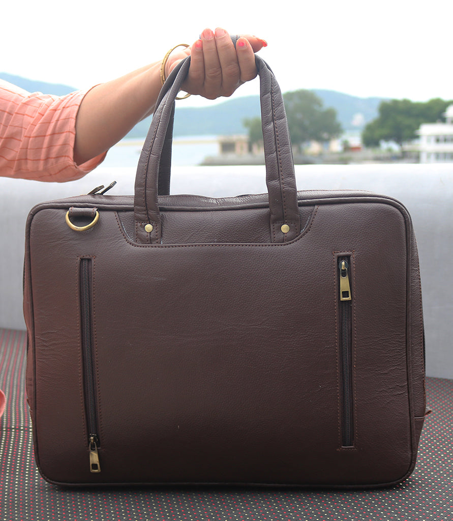 ANUENT Handmade Brown Leather Laptop Briefcase.