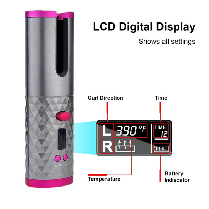 LCD Display Cordless Hair Curler | Rollers Rotating Hair Curler