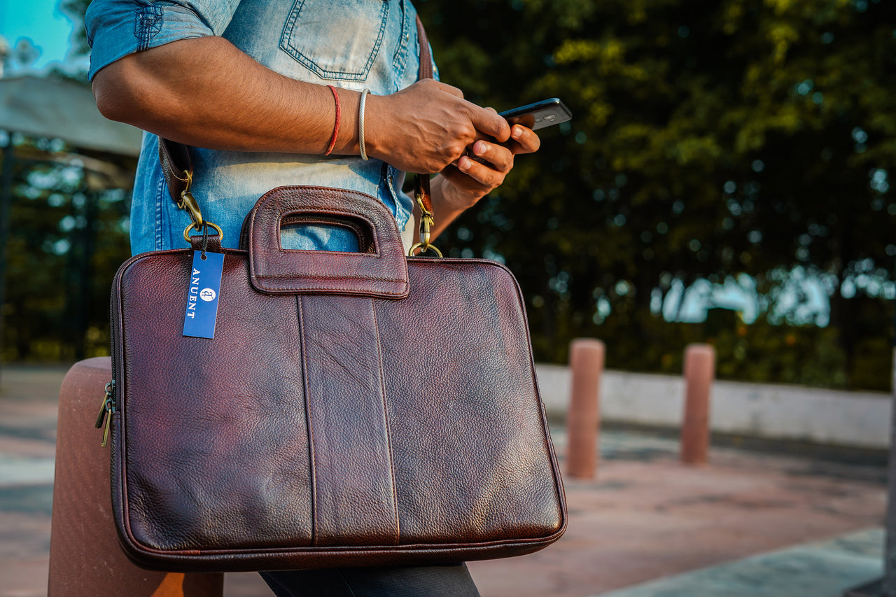 ANUENT Handmade Brown Leather For Mens.