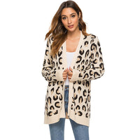 Thumbnail for Women Long Sleeve Open Front Leopard Knit Sweater Coat