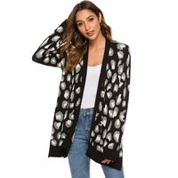 Thumbnail for Women Long Sleeve Open Front Leopard Knit Sweater Coat