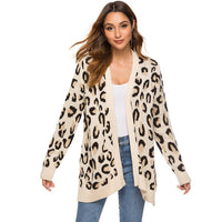 Thumbnail for Women Long Sleeve Open Front Leopard Knit Sweater Coat