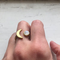 Thumbnail for Moon Goddess Ring - Crescent Moon with Rainbow Moonstone