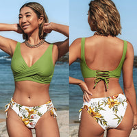 Thumbnail for Yellow And Lemon Print Mid-waist Bikini