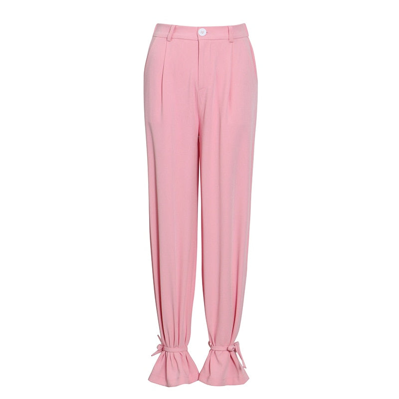 TWOTWINSTYLE Casual Pink Trouser Suits Female Notched Long Sleeve Korean Slim Blazer High Waist Wide Leg Pants Women's Suit 2022