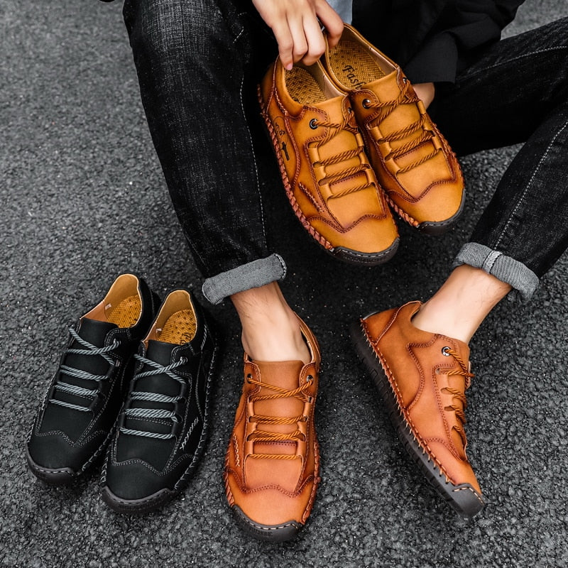 Handmade Men's Casual Shoes Leather Men's Moccasins Loafers Outdoor Men Driving Shoes Non-slip Men's Sneakers Zapatillas Hombre