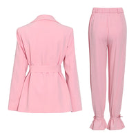 Thumbnail for TWOTWINSTYLE Casual Pink Trouser Suits Female Notched Long Sleeve Korean Slim Blazer High Waist Wide Leg Pants Women's Suit 2022