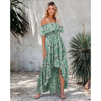 Thumbnail for Women's Off Shoulder Summer Casual Print Long Dress