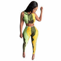 Thumbnail for Contrast Stitch Colorblock Sheer Mesh 2 Piece