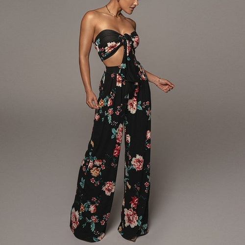 2021 Sexy Floral Printed Off shoulder Jumpsuit