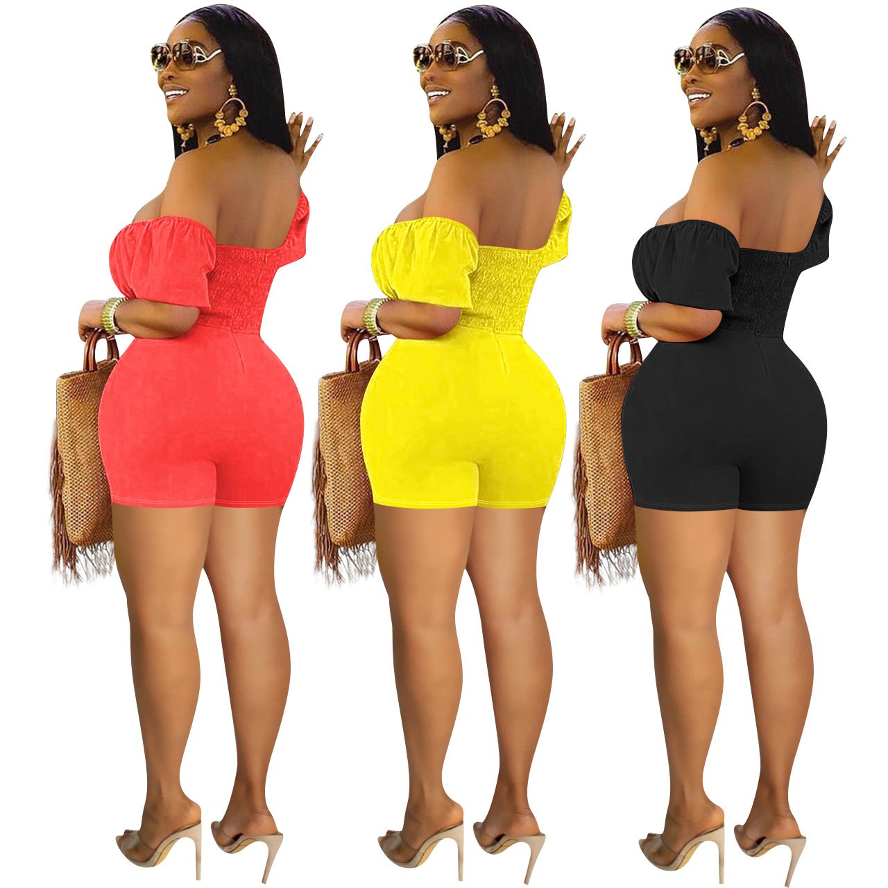 High Waist Cut Out Hollow Short Rompers Women Jumpsuit