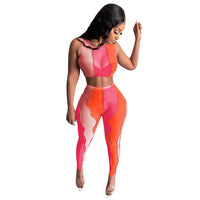 Thumbnail for Contrast Stitch Colorblock Sheer Mesh 2 Piece