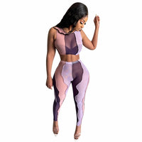 Thumbnail for Contrast Stitch Colorblock Sheer Mesh 2 Piece