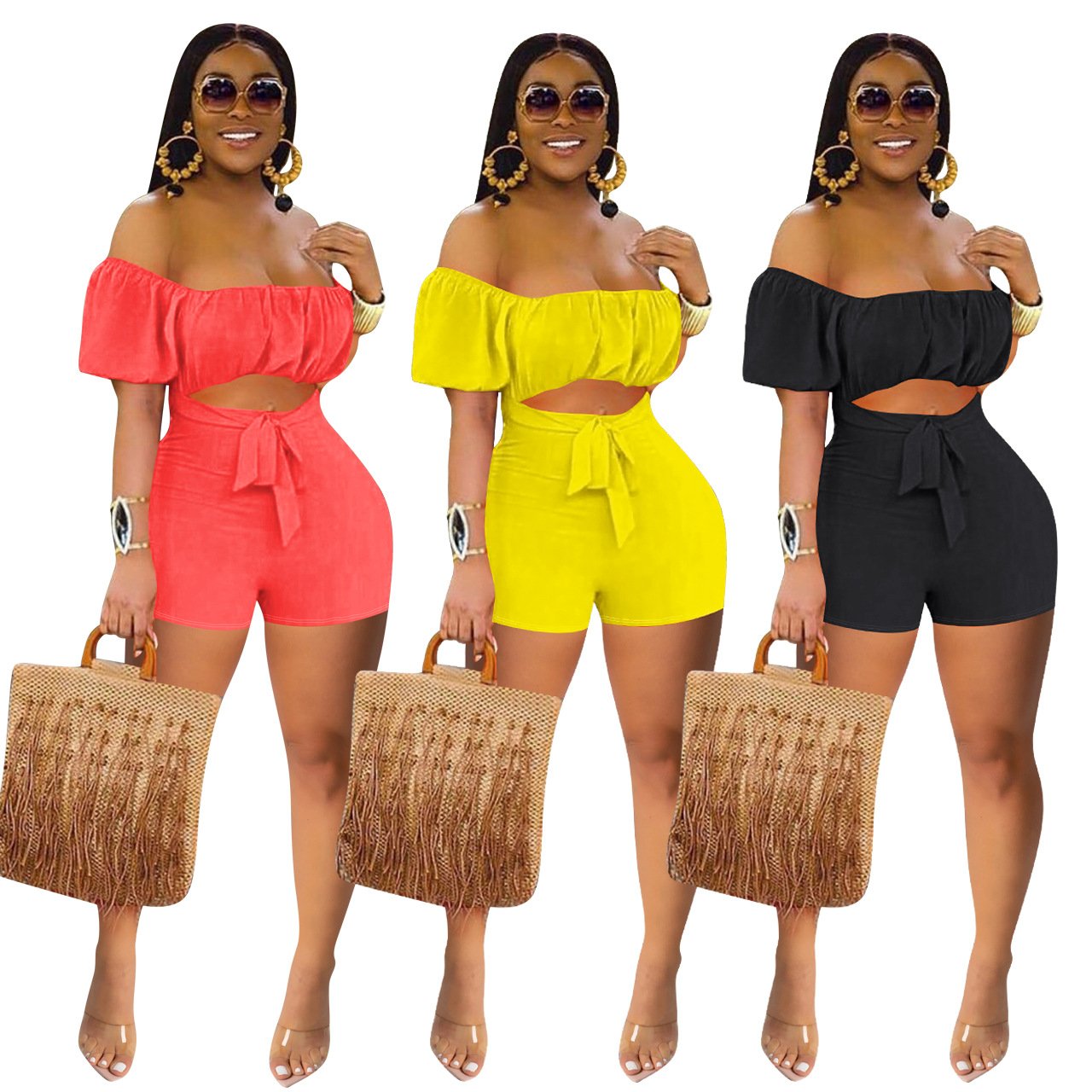 High Waist Cut Out Hollow Short Rompers Women Jumpsuit