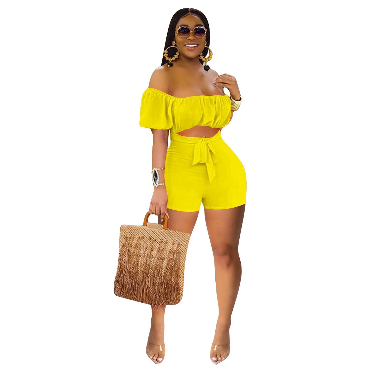 High Waist Cut Out Hollow Short Rompers Women Jumpsuit