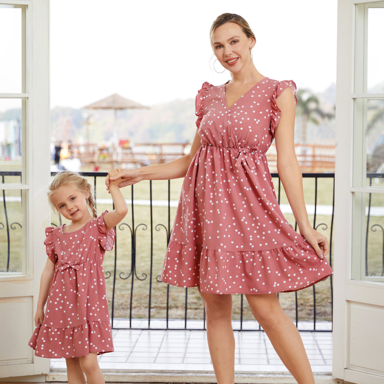 Cross Wrap V Neck Ruffle Mom and Me Dress