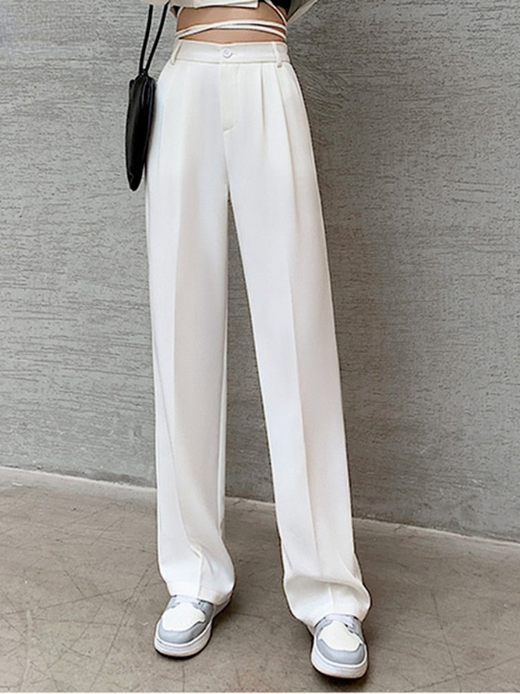 Casual High Waist Loose Wide Leg Pants for Women Spring Autumn New Female Floor-Length White Suits Pants Ladies Long Trousers