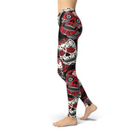 Thumbnail for Jean Red and Black Sugar Skulls Leggings