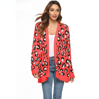 Thumbnail for Women Long Sleeve Open Front Leopard Knit Sweater Coat