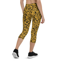 Thumbnail for Yellow Tiger Capri Leggings for Women