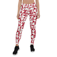 Thumbnail for Womens White Cat Silhouette on Red Leggings