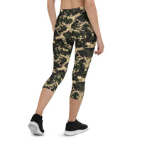 Thumbnail for Womens Army Camo Capri Leggings with Honeycombs