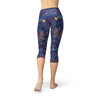 Thumbnail for Womens Paisley Butterfly Capri Leggings