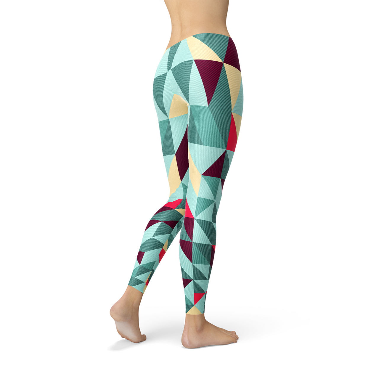 Womens Leggings w/ Colorful Geometric Triangles