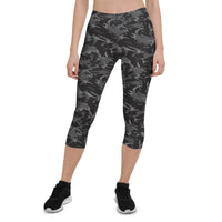 Thumbnail for Womens Black Camo Capri Leggings