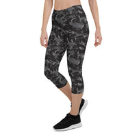 Thumbnail for Womens Black Camo Capri Leggings