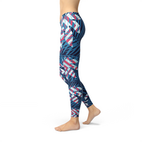 Thumbnail for Blue Tropical Leaf Leggings for Women