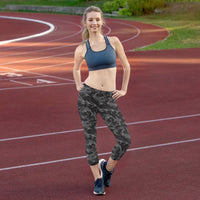 Thumbnail for Womens Black Camo Capri Leggings