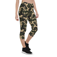 Thumbnail for Womens Army Camo Capri Leggings with Honeycombs