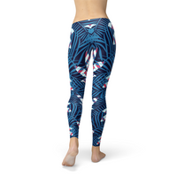 Thumbnail for Blue Tropical Leaf Leggings for Women