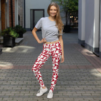 Thumbnail for Womens White Cat Silhouette on Red Leggings