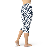 Thumbnail for Womens Geometric Blue Tile Capri Leggings