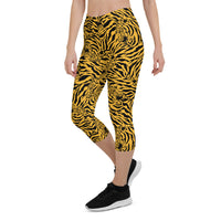 Thumbnail for Yellow Tiger Capri Leggings for Women