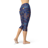 Thumbnail for Womens Paisley Butterfly Capri Leggings