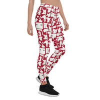 Thumbnail for Womens White Cat Silhouette on Red Leggings