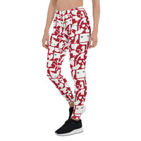 Thumbnail for Womens White Cat Silhouette on Red Leggings