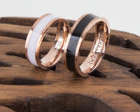 Thumbnail for Rose Gold Couple Rings Black and White Personalized Couple Gift,