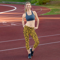 Thumbnail for Yellow Tiger Capri Leggings for Women