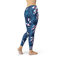 Thumbnail for Blue Tropical Leaf Leggings for Women