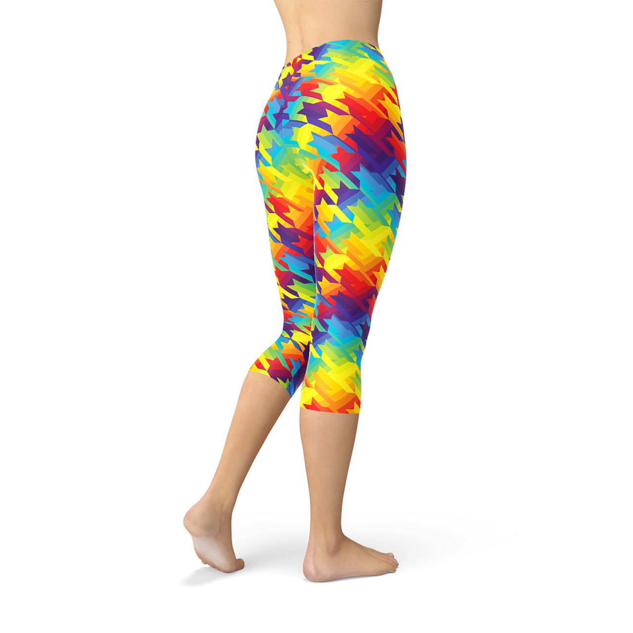 Womens Rainbow Houndstooth Capri Leggings