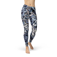 Thumbnail for Womens Music Blue Leggings