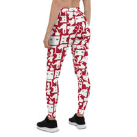 Thumbnail for Womens White Cat Silhouette on Red Leggings