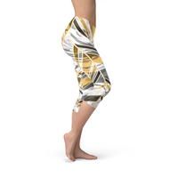 Thumbnail for White Marble w/ Black Gold Lines Capri Leggings