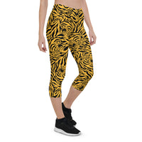 Thumbnail for Yellow Tiger Capri Leggings for Women